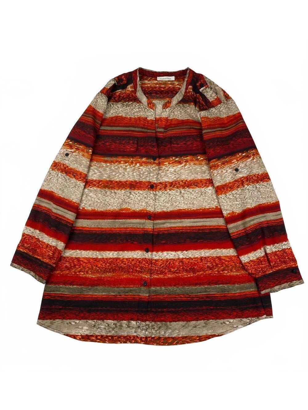 Calvin Klein Red Orange Striped Knit Sweater